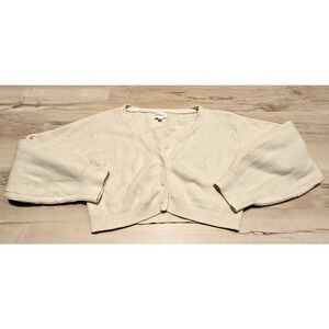 Who What Wear 1X Cardigan V-Neck‎ Cropped Knit Button Front Long Sleeve Ivory